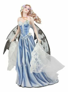 Last Light Ethereal Bridal Fairy Statue With Embroidered Sheer Fabric Decor Art-7