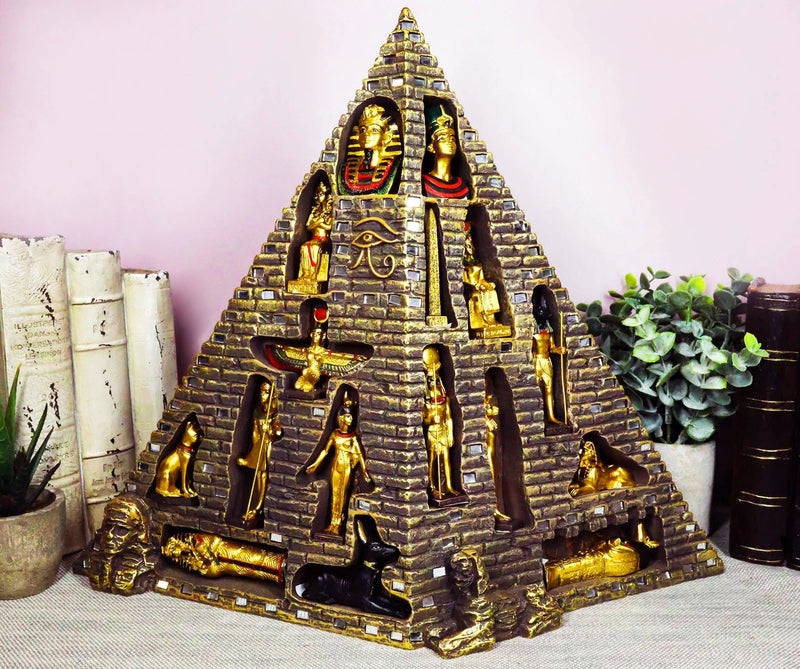 Egyptian Pyramid Statue With 16 Miniature Gods Anubis Osiris Isis Maat Bastet-1