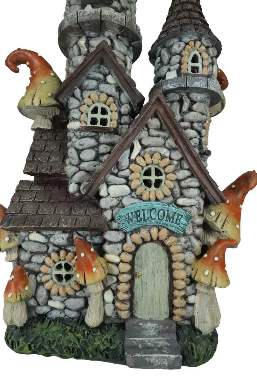 Fairy Garden LED Light Up Castle Stone House With Tall Tower Roofs Figurine-5