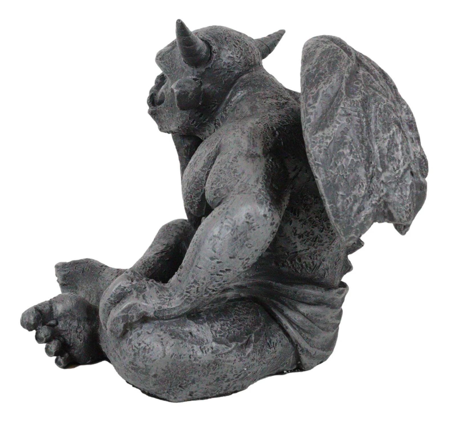 Gargoyle Figurine, Carved Small Statue, 6.5 Inches, Horned Sitting Dreamer Sculpture, Gothic Decor, Suitable for Desk, Shelf, Home, Office, or Fantasy Room Decoration, Collectible Ornament-5