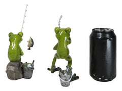 Pack of 2 Favorite Pastime Green Frogs Besties Rod Fishing by The Pond Figurines-4