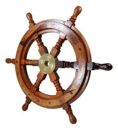 Nautical Marine Vintage Hardwood Wood & Brass Ship Steering Helm Boat Wheel 18"D-5