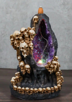 Gothic Melting Skulls Faux Geode Crystals LED Light Cave Backflow Incense Burner-2