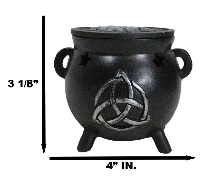 Wicca Sacred Triquetra Symbol Stars Cutout Witch Cauldron Incense Cone Burner-4