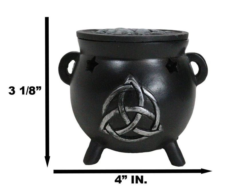 Wicca Sacred Triquetra Symbol Stars Cutout Witch Cauldron Incense Cone Burner-4