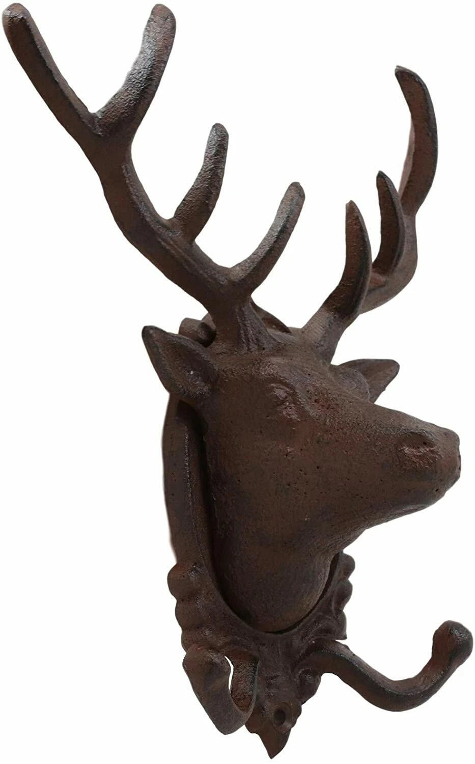 Cast Iron Rustic Stag Deer Antlers Wall Double Hooks Decor Plaque 10.5" H