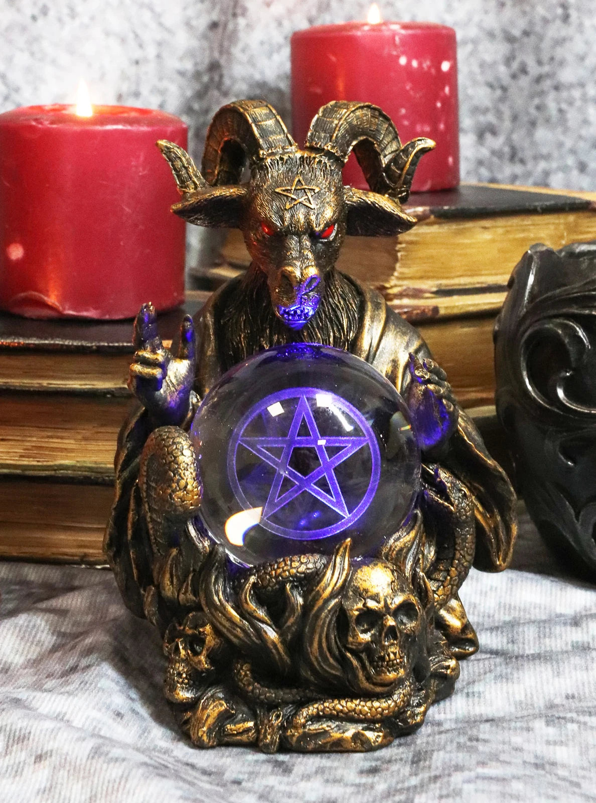 Sabbatic Goat Baphomet Pentagram Star Sigil LED Glass Gazing Ball Statue-1