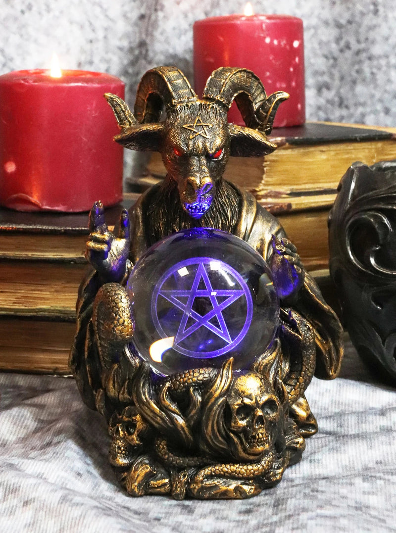 Sabbatic Goat Baphomet Pentagram Star Sigil LED Glass Gazing Ball Statue-1