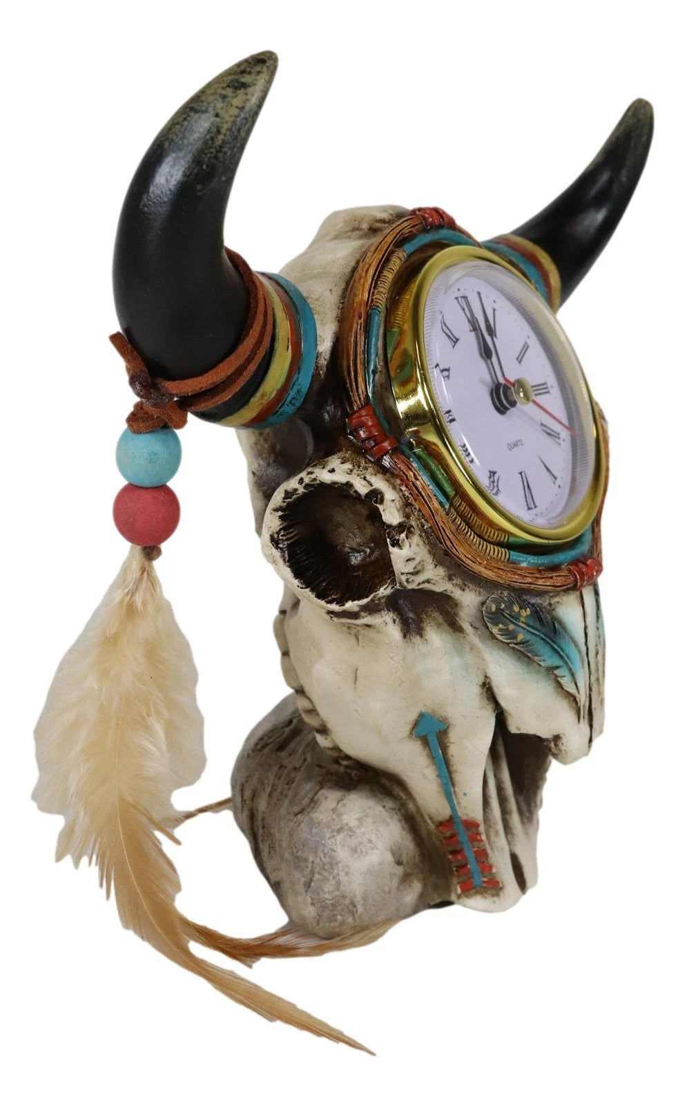 Southwestern Indian Dreamcatcher Feathers Steer Cow Skull Desktop Table Clock-4