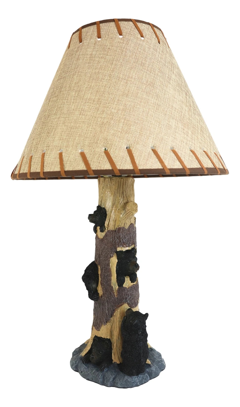 Rustic Black Bear Cubs Peekaboo Climbers by A Tree Table Lamp Statue With Shade-4