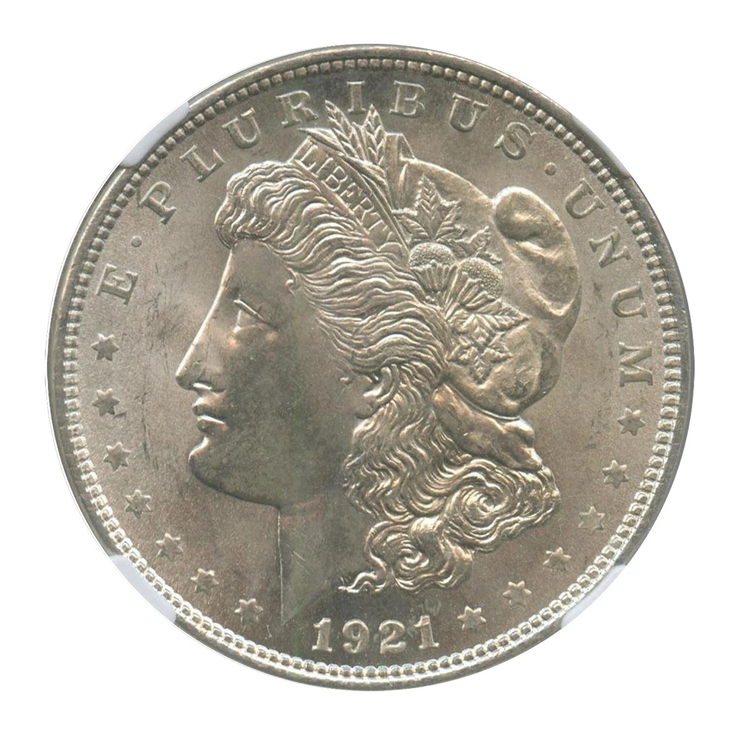 Dólar Morgan NGC MS63 de 1921 sin marca de ceca