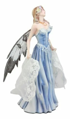 Last Light Ethereal Bridal Fairy Statue With Embroidered Sheer Fabric Decor Art
