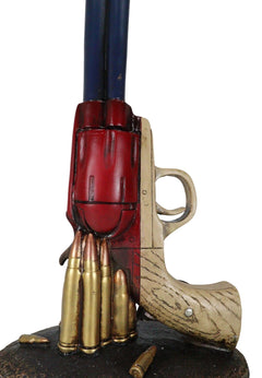 Western Star Texas Flag Six Shooter Pistol Gun With Bullets Desktop Table Lamp-4
