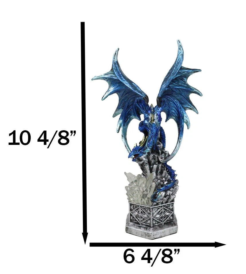 Armored Blue Guardian Water Elemental Dragon On LED Crystals Pedestal Figurine-4