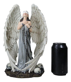 Captive Spirits Blindfolded Standing Angel Tied In Chains By Skulls Figurine-3