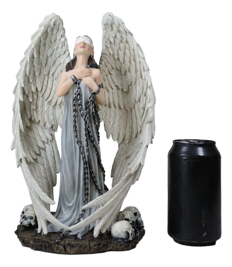 Captive Spirits Blindfolded Standing Angel Tied In Chains By Skulls Figurine-3