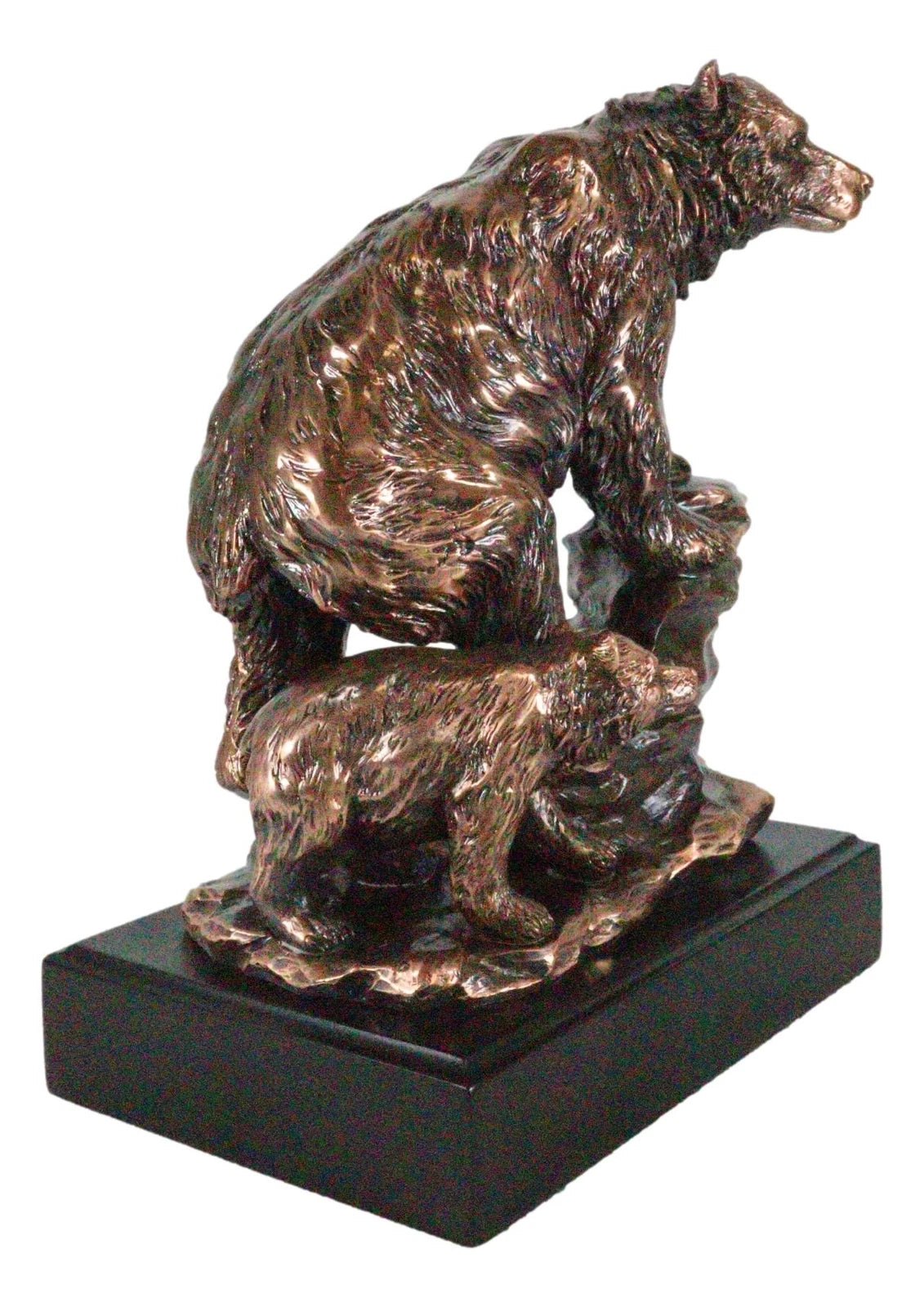 Black Bear Mother With Cub Climbing Rock Bronze Electroplated Resin Statue 9"H-4