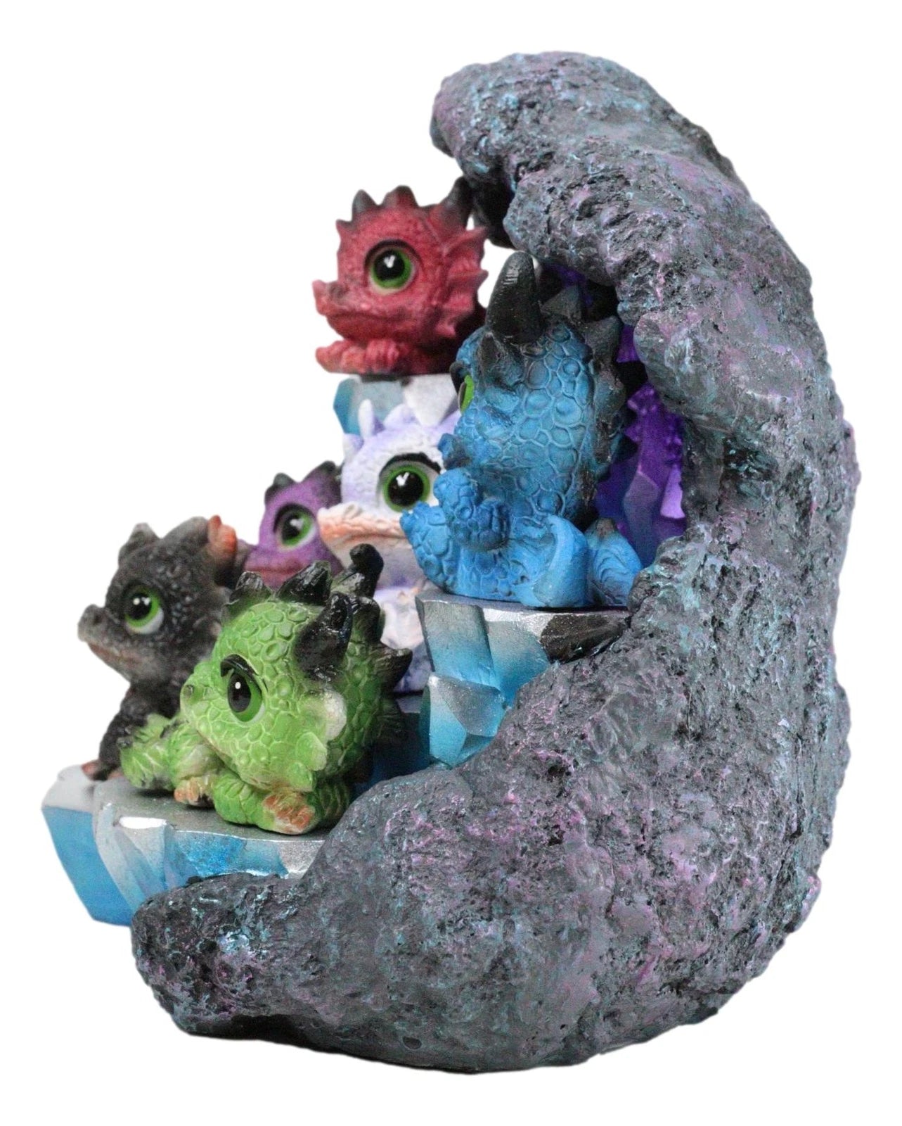 Whimsical Baby Dragons Mini Figurines With LED Faux Geode Crystal Display Set-2