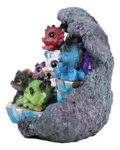 Whimsical Baby Dragons Mini Figurines With LED Faux Geode Crystal Display Set-2