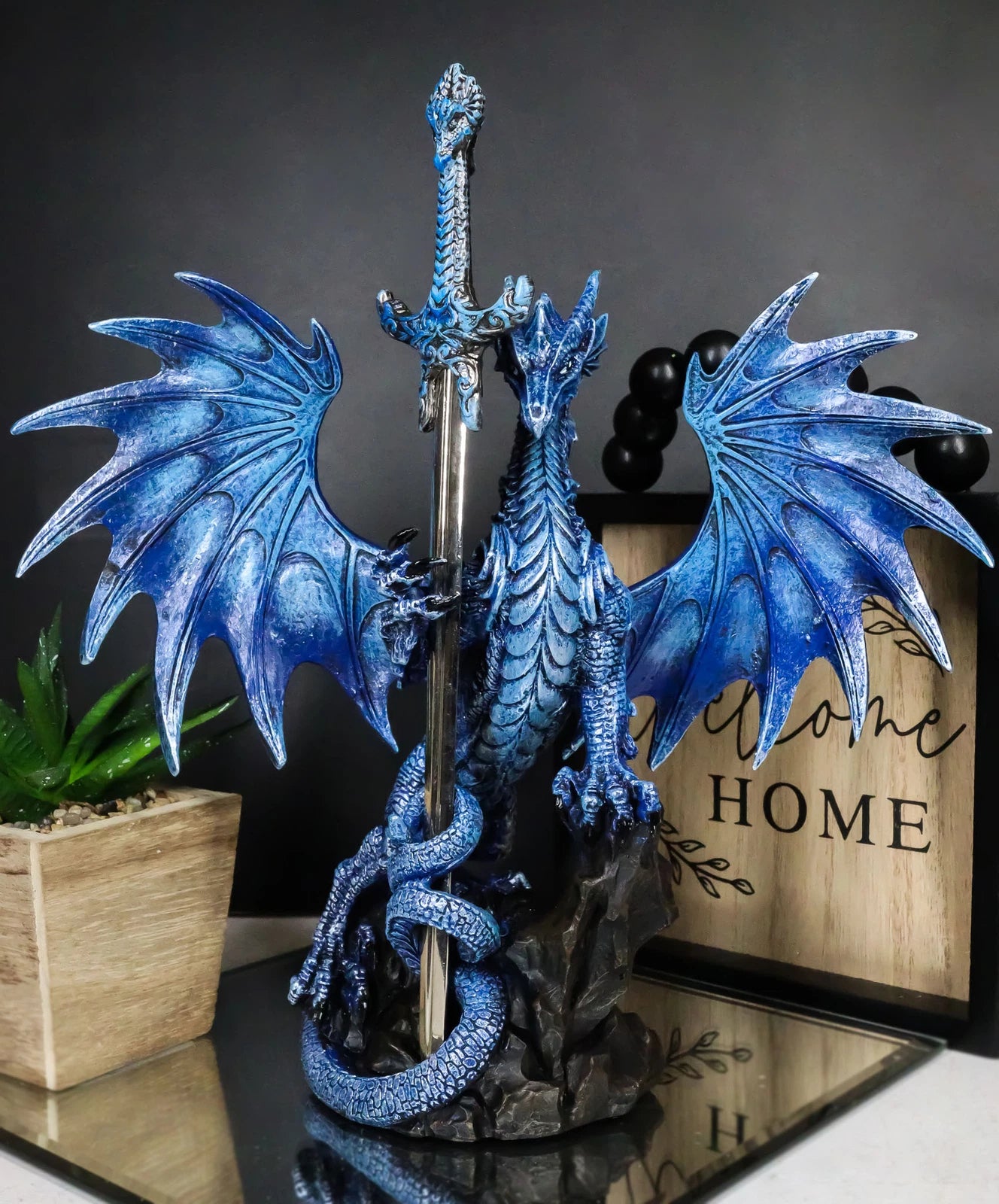 Ruth Thompson Blue Sea Blade Dragon Statue With Letter Opener Dagger Sword Decor-1