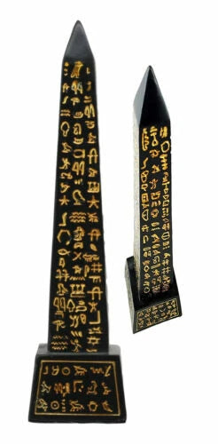 Egyptian Temple of Ra Gold Black Luxor Obelisk With Hieroglyphs Statue 8"H-3