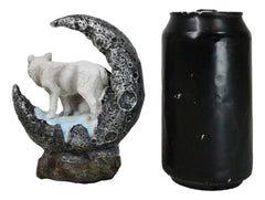 Winter Snow White Wolf With Pup Cub By Snowy Crater Crescent Moon Figurine-4