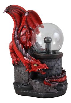 Estatua grande de la lámpara de bola de plasma del Dragón de Fuego Rojo que custodia el castillo de Dungeons Dragons-3