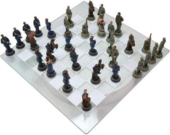 US Civil War Union North VS Confederate South Chess Pieces And Glass Board Set-4