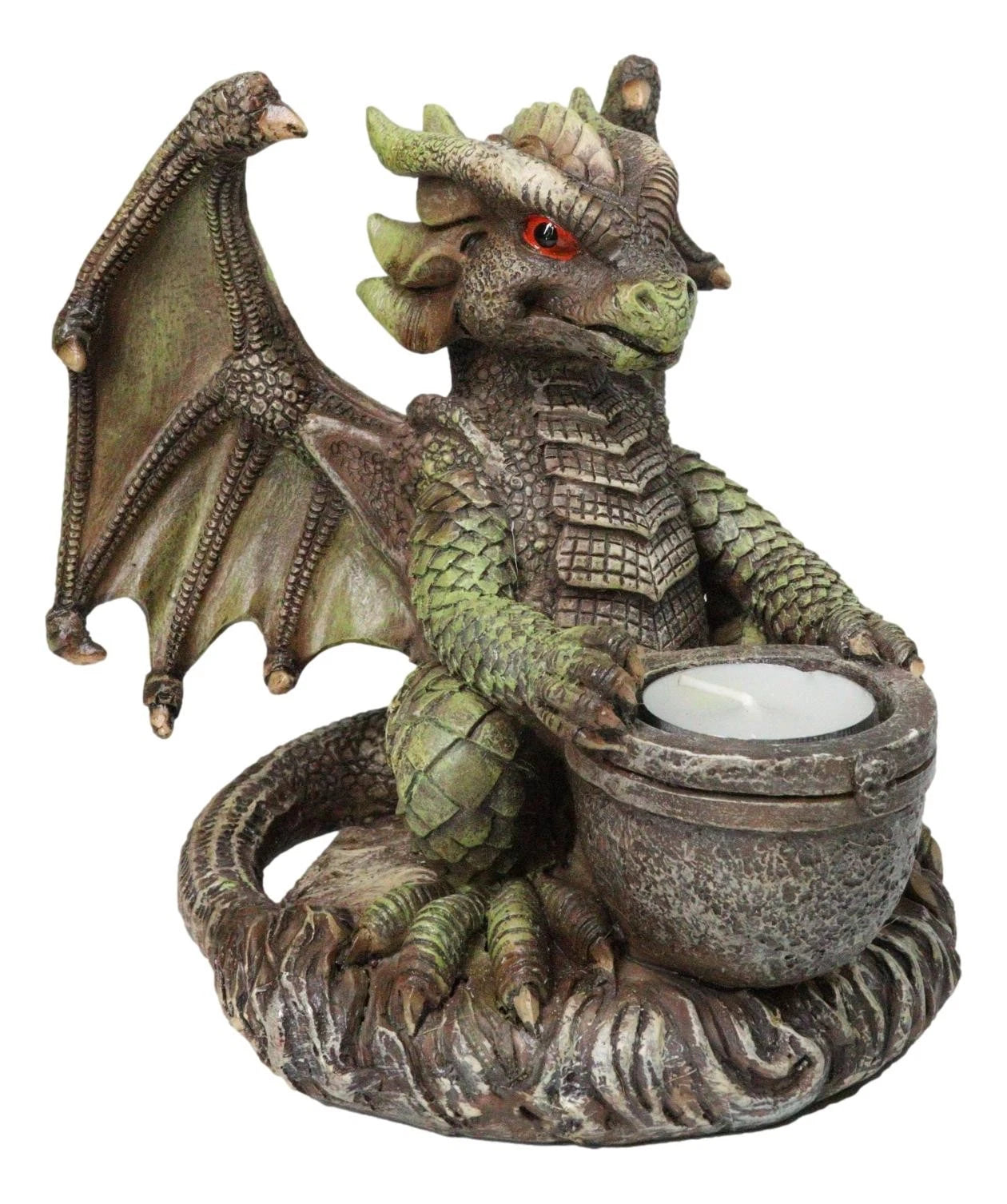 Earth Druid Dragon Holding Magic Cauldron Tea Light Candle Or Incense Holder-2
