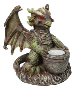 Earth Druid Dragon Holding Magic Cauldron Tea Light Candle Or Incense Holder-2