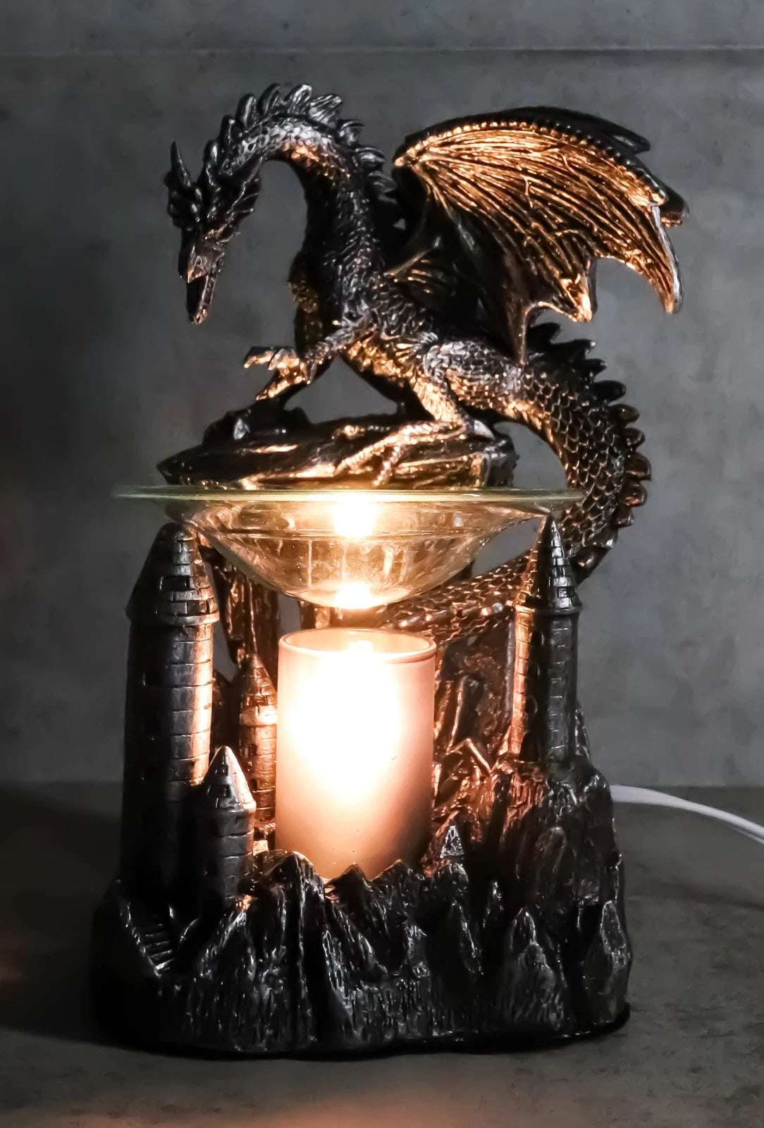 Dragon Castle Figurine, Smaug Electric Oil Burner & Tart Warmer Statue 9.5" Tall, Hand-Painted Fantasy Dragon Sculpture for Home Decor, Desk, Shelf, or Living Room Display-2