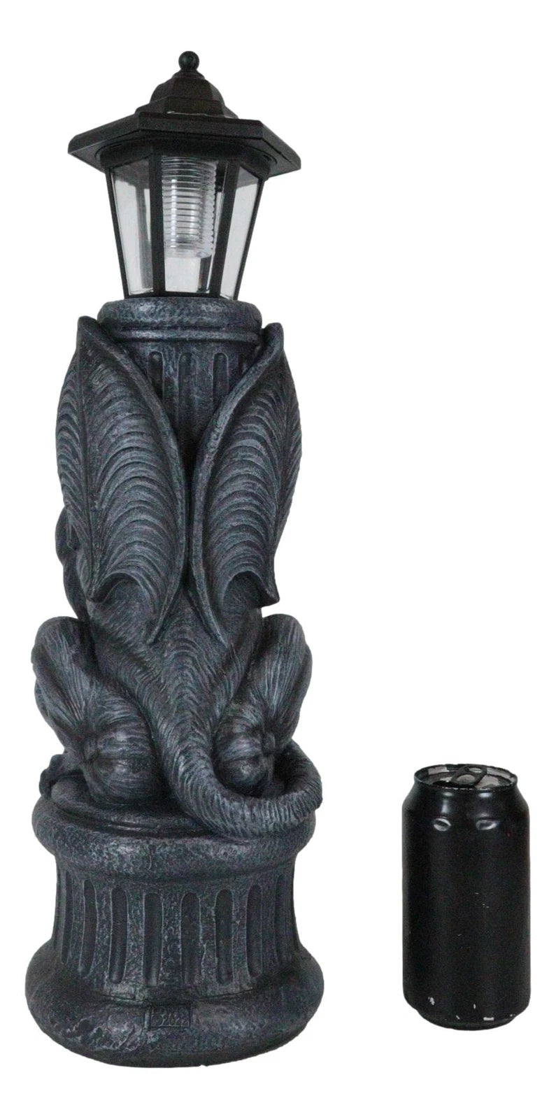 Gothic Crouching Winged Gargoyle Statue With Solar LED Lantern Light Post 20"H