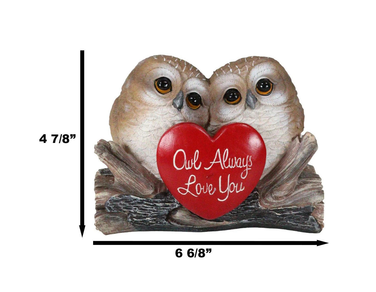 Estatua romántica de pareja de búhos "Búho siempre te amaré" Búhos tortolitos sosteniendo un cartel de corazón