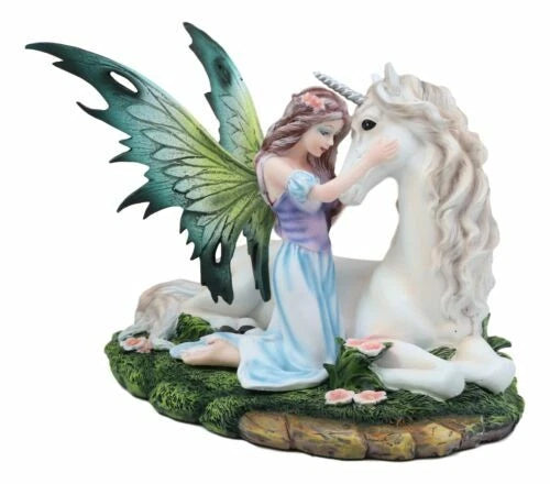 Beautiful Fae Goddess Fairy Princess With Rare Unicorn Friend Statue Magic Decor-3