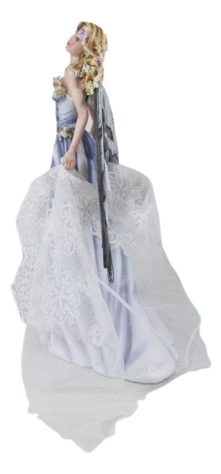 Last Light Ethereal Bridal Fairy Statue With Embroidered Sheer Fabric Decor Art-3