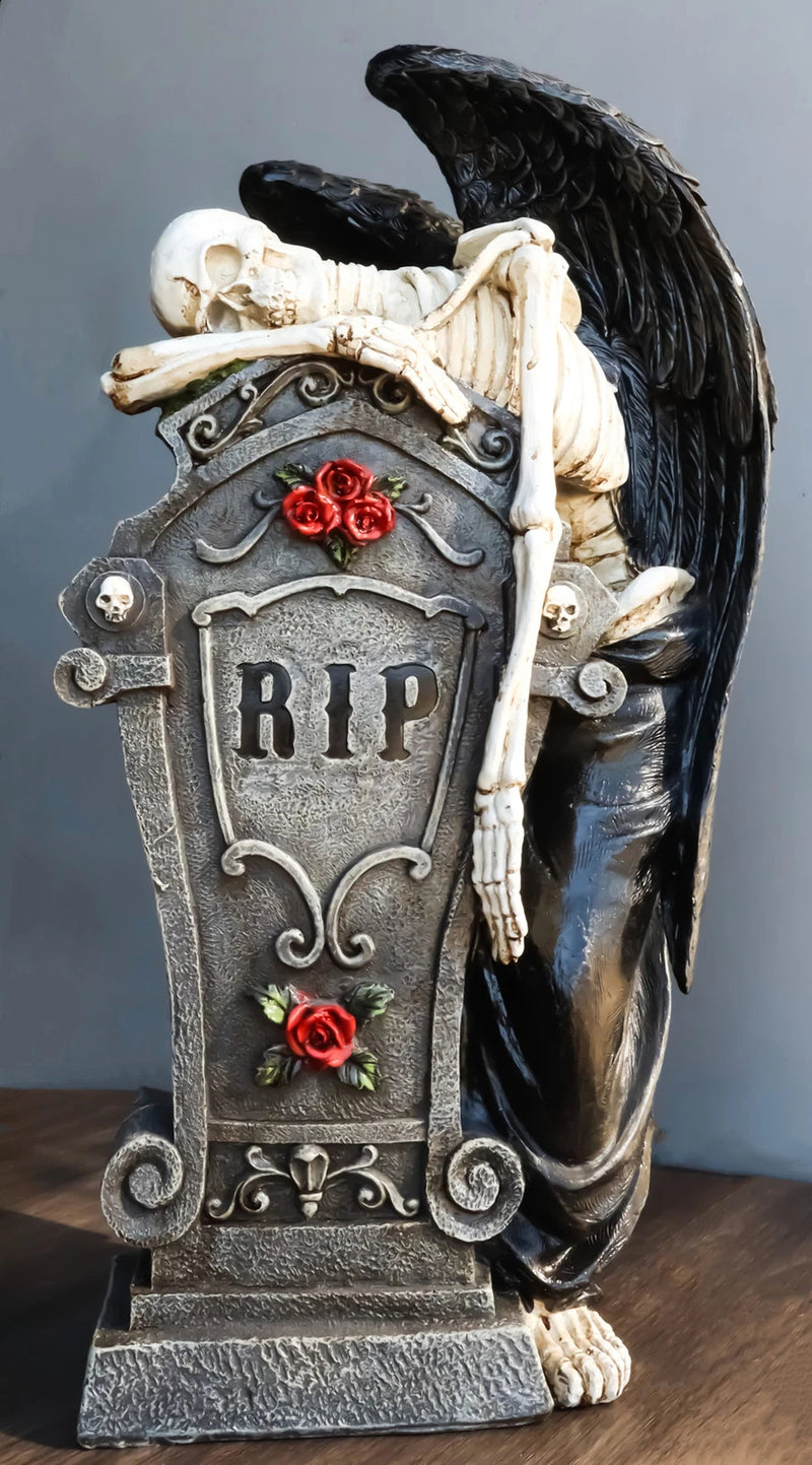 Large Winged Death Angel Grim Reaper Skeleton By Graveyard Tombstone Figurine-3