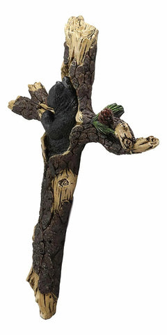 14"H Rustic Western Black Bear Cub Sleeping On Pine Tree Wall Cross Decor Plaque-3
