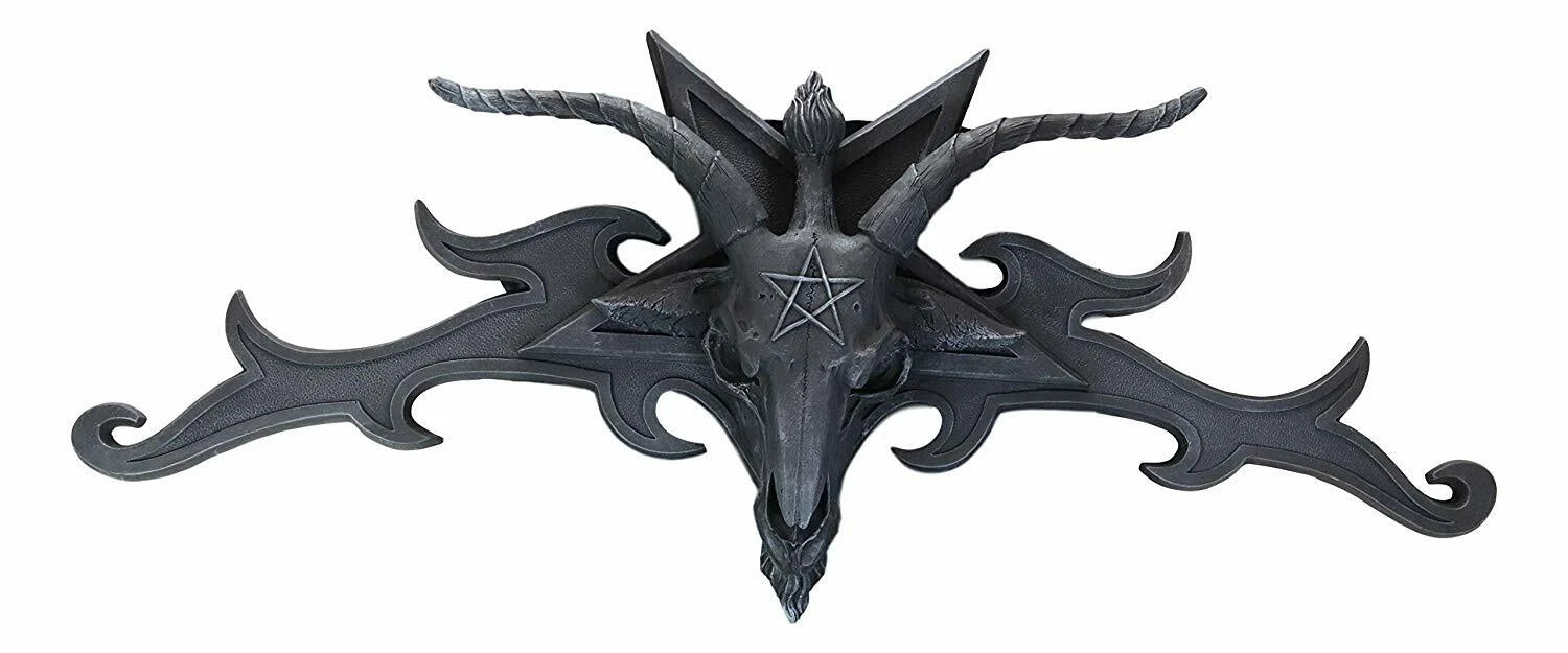 Large 34"W Sabbatic Goat Baphomet Head Wall Decor Overdoor Door Pediment-2