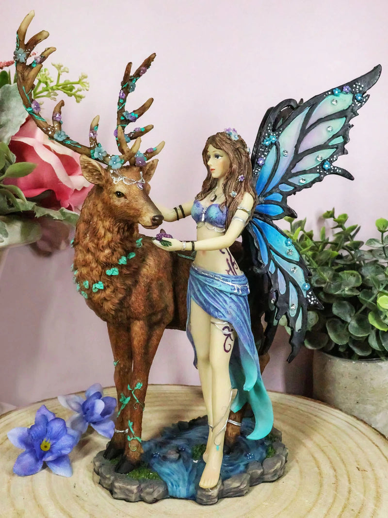 Butterfly Fairy With Stag Figurine Enchanted Forest Faerie Avalon & Emperor Deer-1