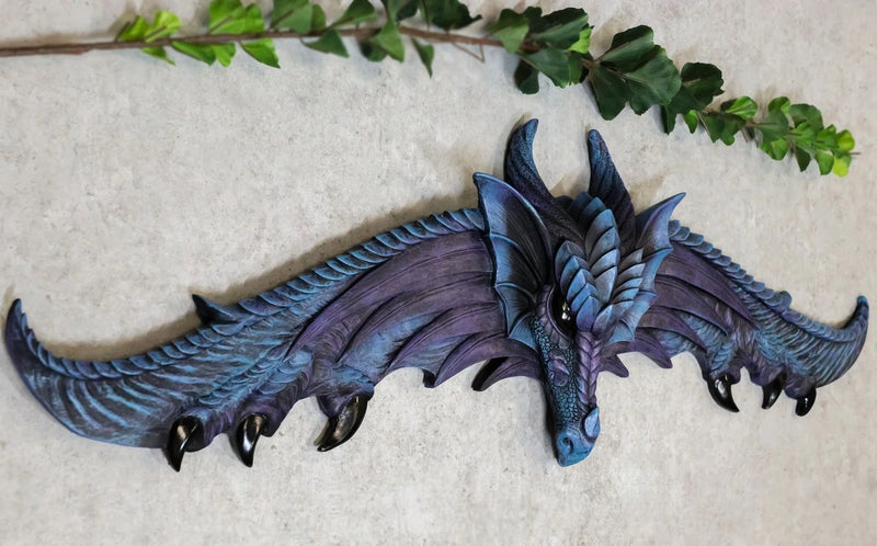 Large 34.25"L Fantasy Midnight Overwatch Dragon With Open Wings 3D Wall Plaque-2