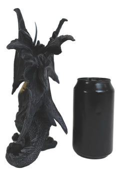 Blue Sapphire Golden Armored Combat Dragon Standing Guard In Faux Stone Statue-2
