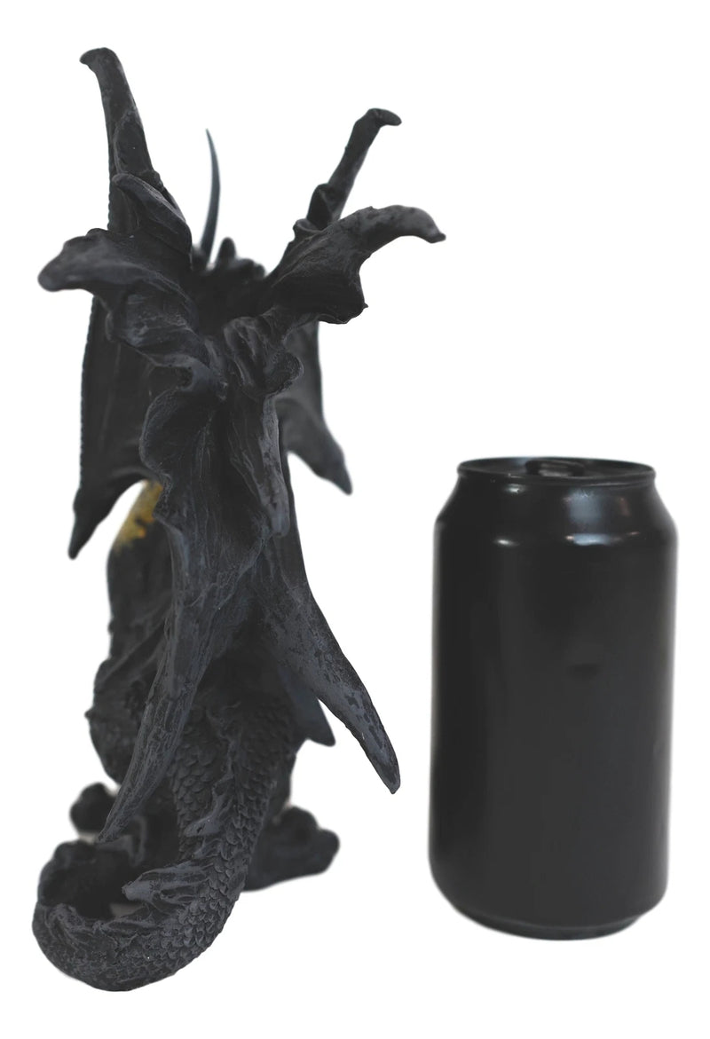 Blue Sapphire Golden Armored Combat Dragon Standing Guard In Faux Stone Statue-2
