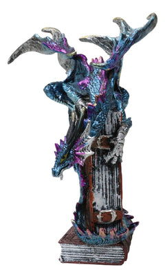 Spell Caster Metallic Ocean Dragon Perching On Necromancy Skull Books Figurine-3
