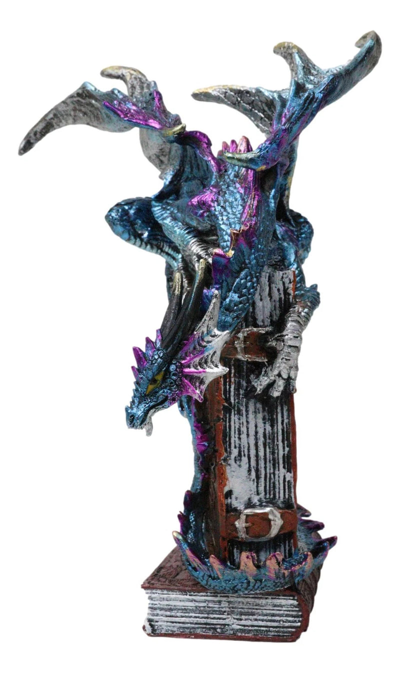 Spell Caster Metallic Ocean Dragon Perching On Necromancy Skull Books Figurine-3