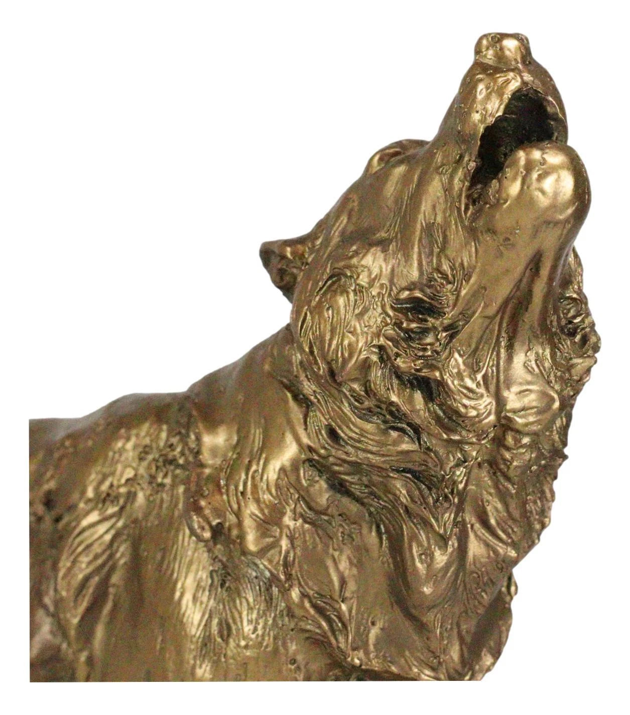 Full Moon Howling Alpha Gray Wolf Timberwolf Statue In Gold Patina Finish 9"H-3