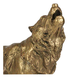 Full Moon Howling Alpha Gray Wolf Timberwolf Statue In Gold Patina Finish 9"H-3