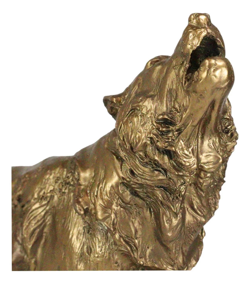 Full Moon Howling Alpha Gray Wolf Timberwolf Statue In Gold Patina Finish 9"H-3