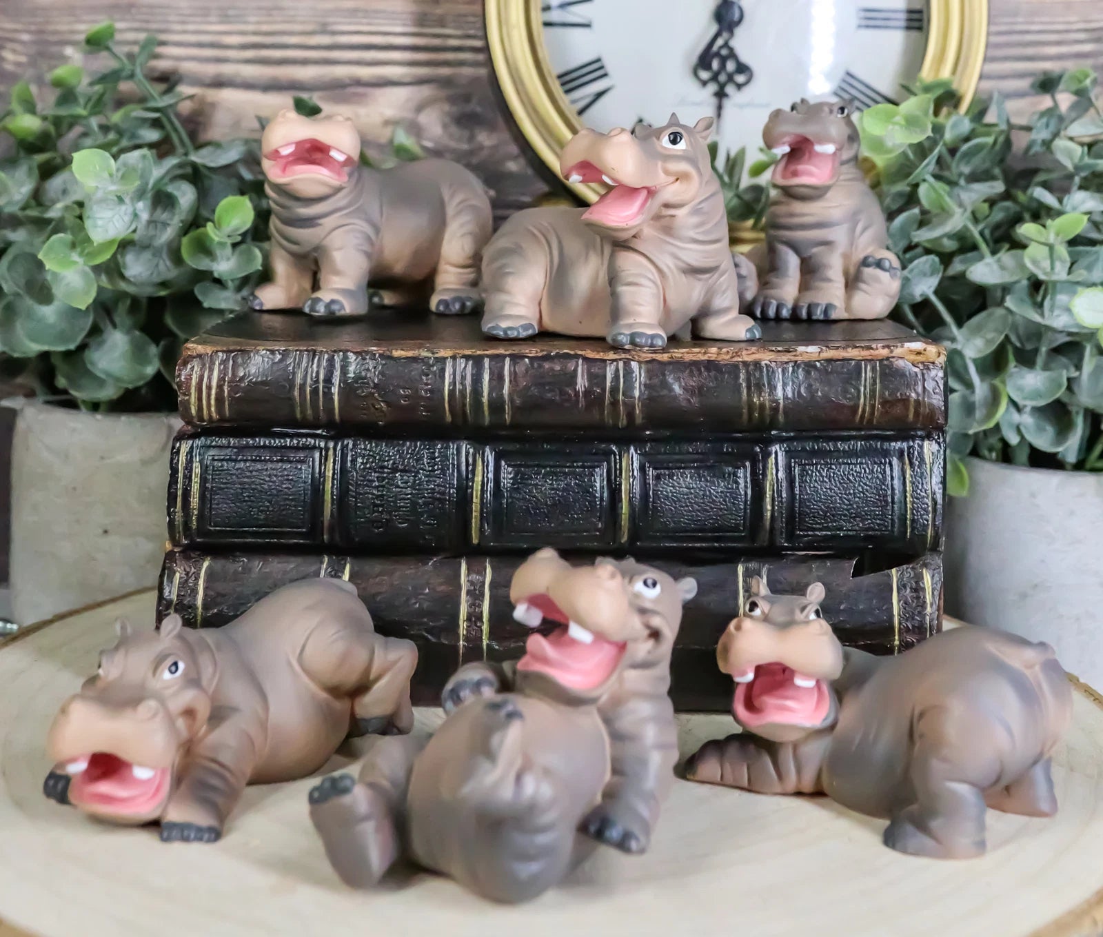 Juego de 6 hipopótamos bebés caprichosos, figuras pequeñas de hipopótamos de río de 3" de alto