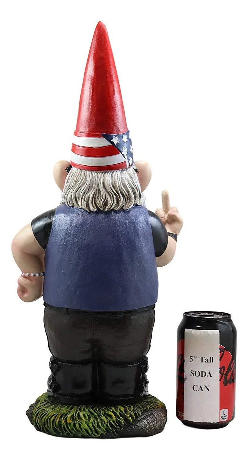 Flip The Bird American Biker Bully Gnome Not Welcome Statue Garden Patio Pool-3
