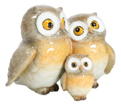 Forest Whimsical Mother Father Owls And Baby Owlet Family Trio Figurine-3